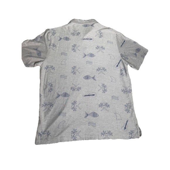 Travis Mathew Polo Men's XL Grey Fish Palm All Over Print Graphic Short Sleeve - Picture 5 of 8